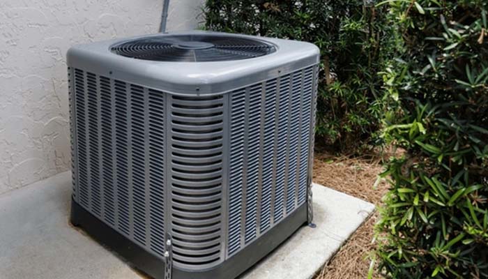Modern HVAC air conditioner unit outside a Central Ohio home