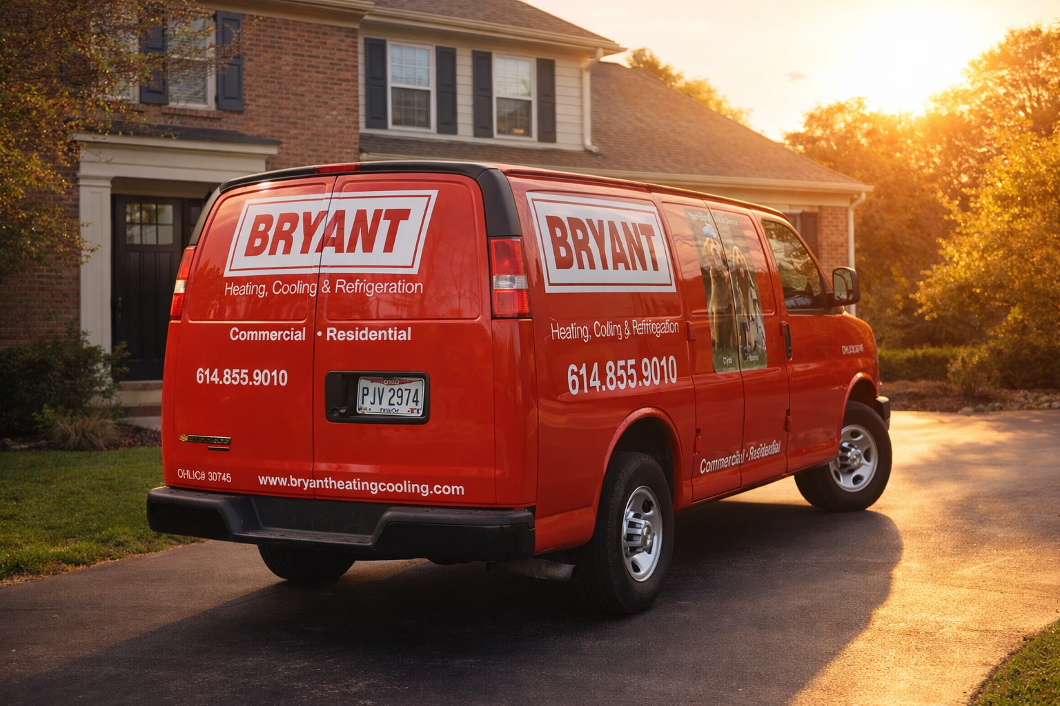 service van parked outside Central Ohio home on a sunny summer evening