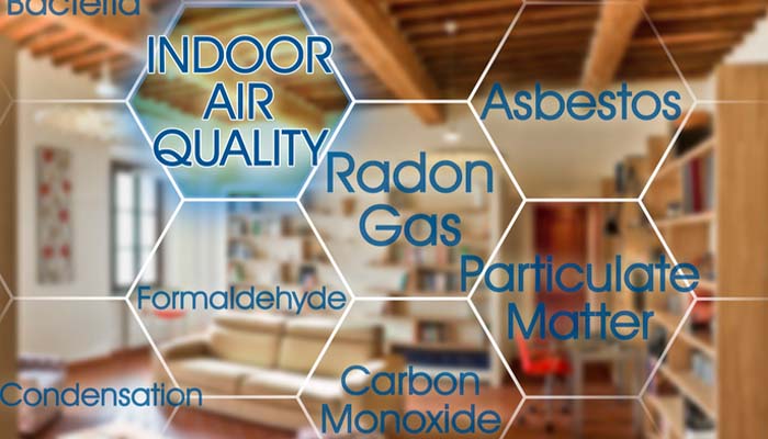 Home air purifier running in a living room to improve indoor air quality