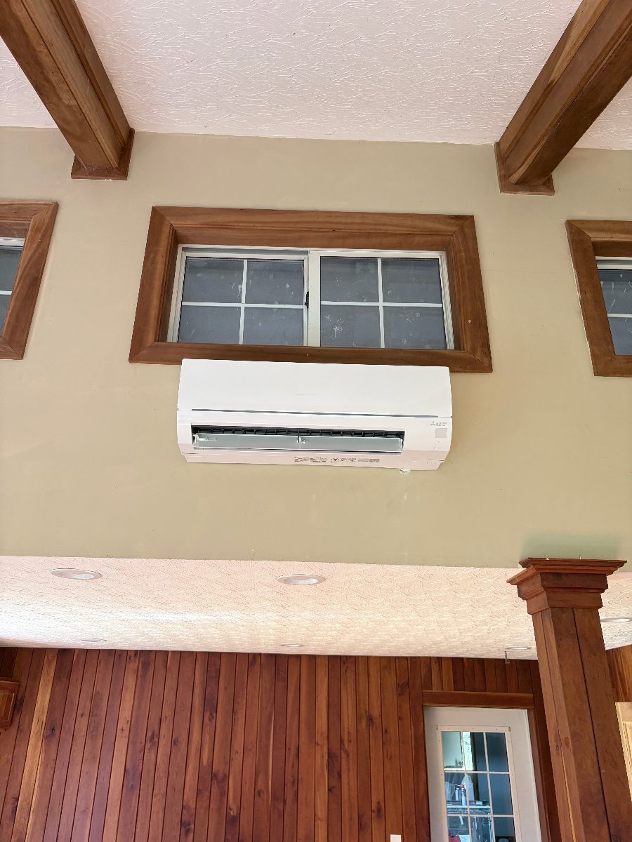 20 SEER Mitsubishi Electric ductless mini split heat pump installed at a New Albany, Ohio property by Bryant Heating & Cooling